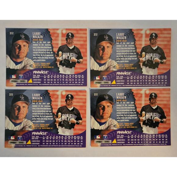 Lot of Four Larry Walker MLB Baseball Cards 1995 Pinnacle  #372 - Picture 2 of 2